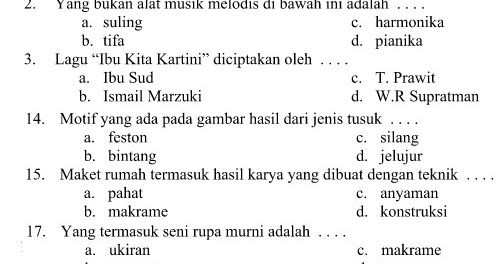 Soal PAT SBdP Kelas 4 Semester 2 Tahun 2020 (Pembahasan