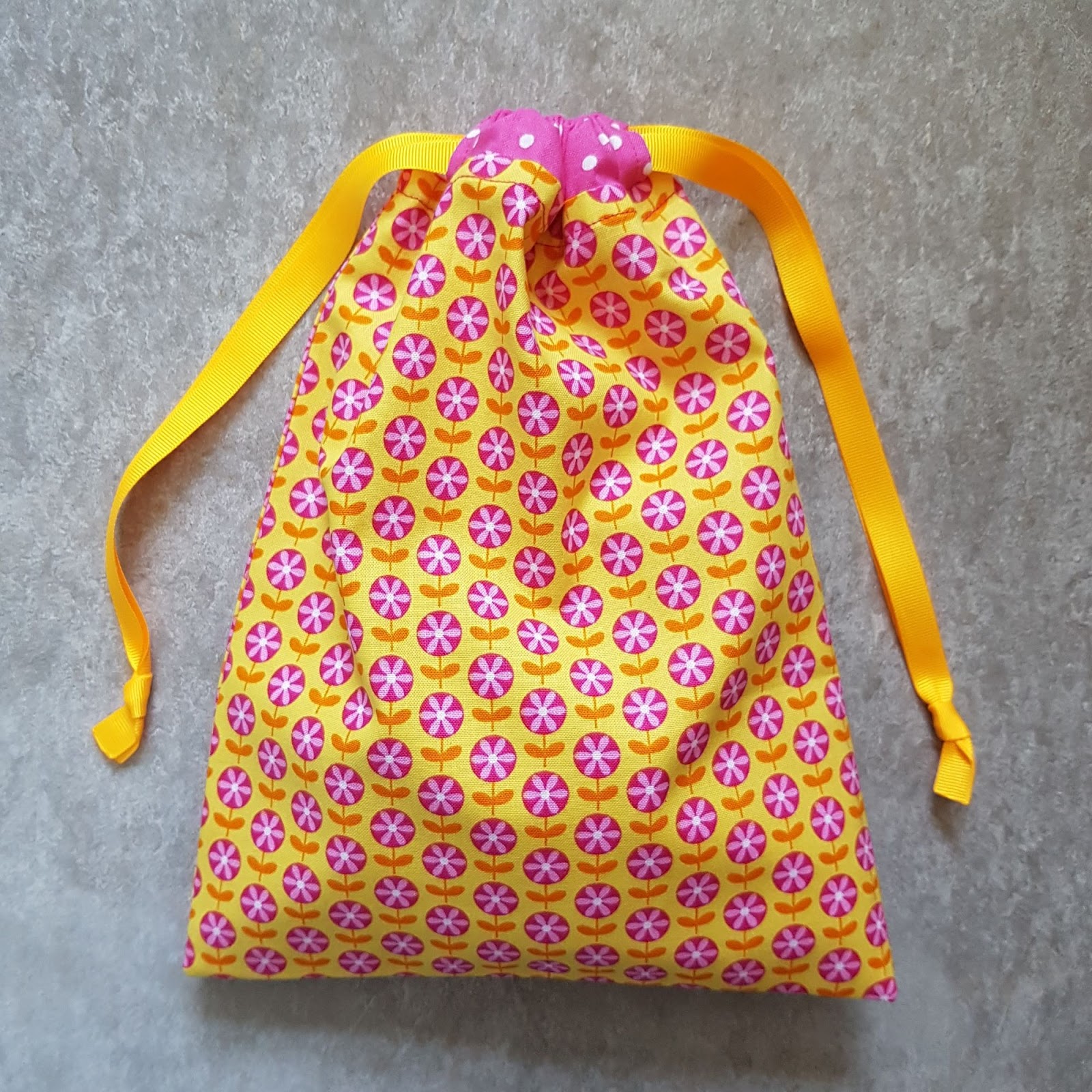 A Playful Stitch Bright Happy Drawstring Bag