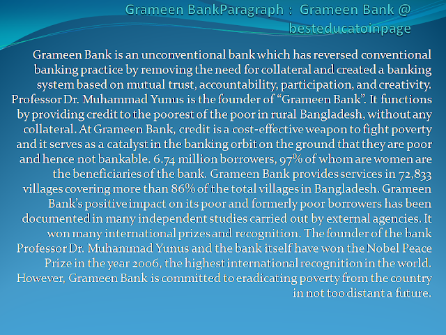 Grameen BankParagraph :  Grameen Bank @ besteducatoinpage