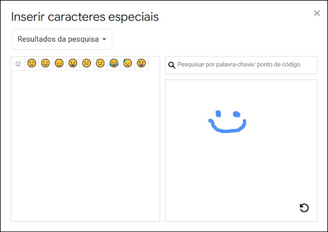Janela caracteres especiais com símbolo