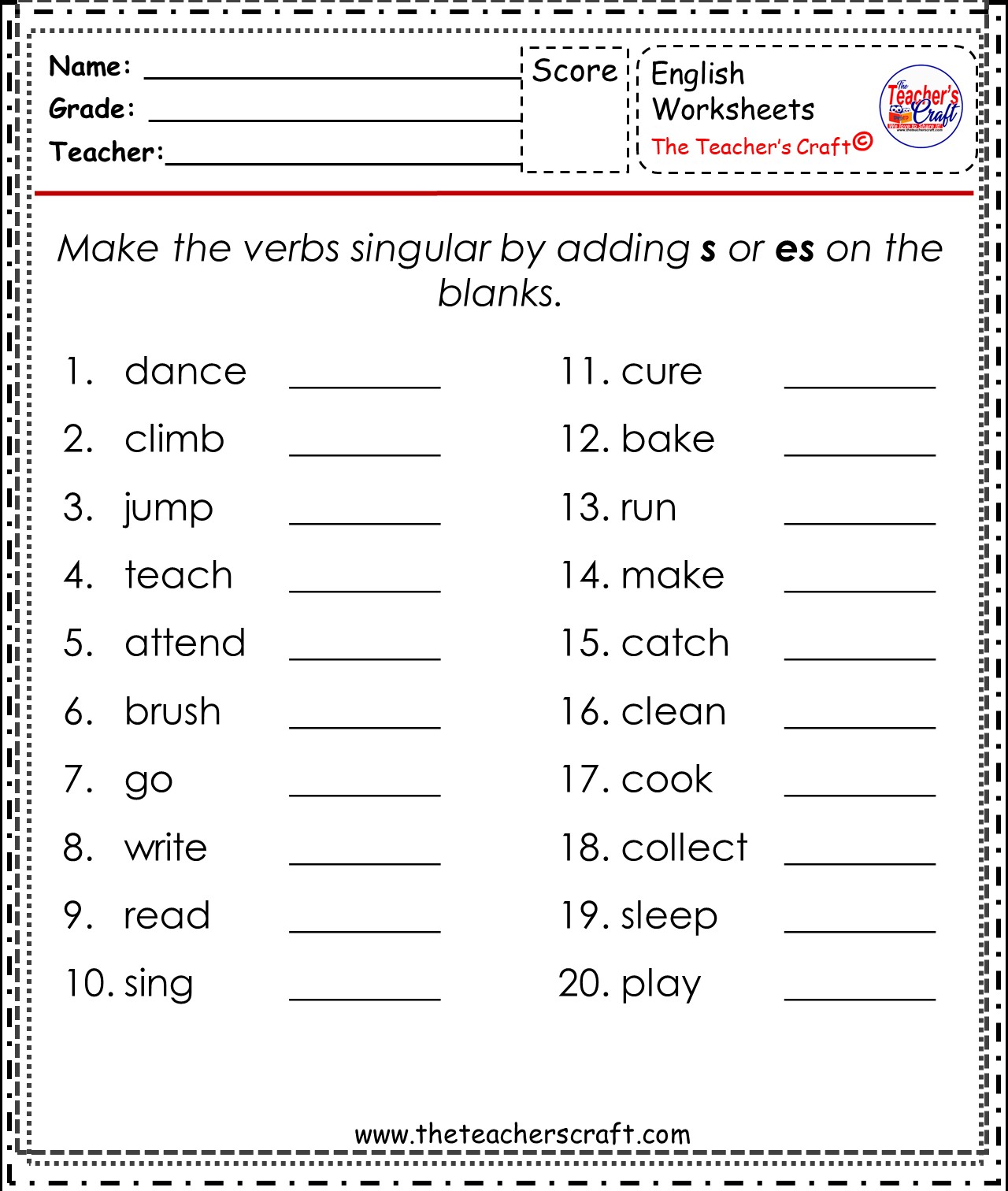 Subject And Verb Worksheet 1st Grade