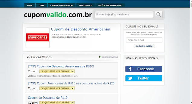 Descontos on-line. https://www.cupomvalido.com.br/
