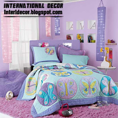 purple girls bedroom ideas with stylish girls bedding, butterfly girls bedding