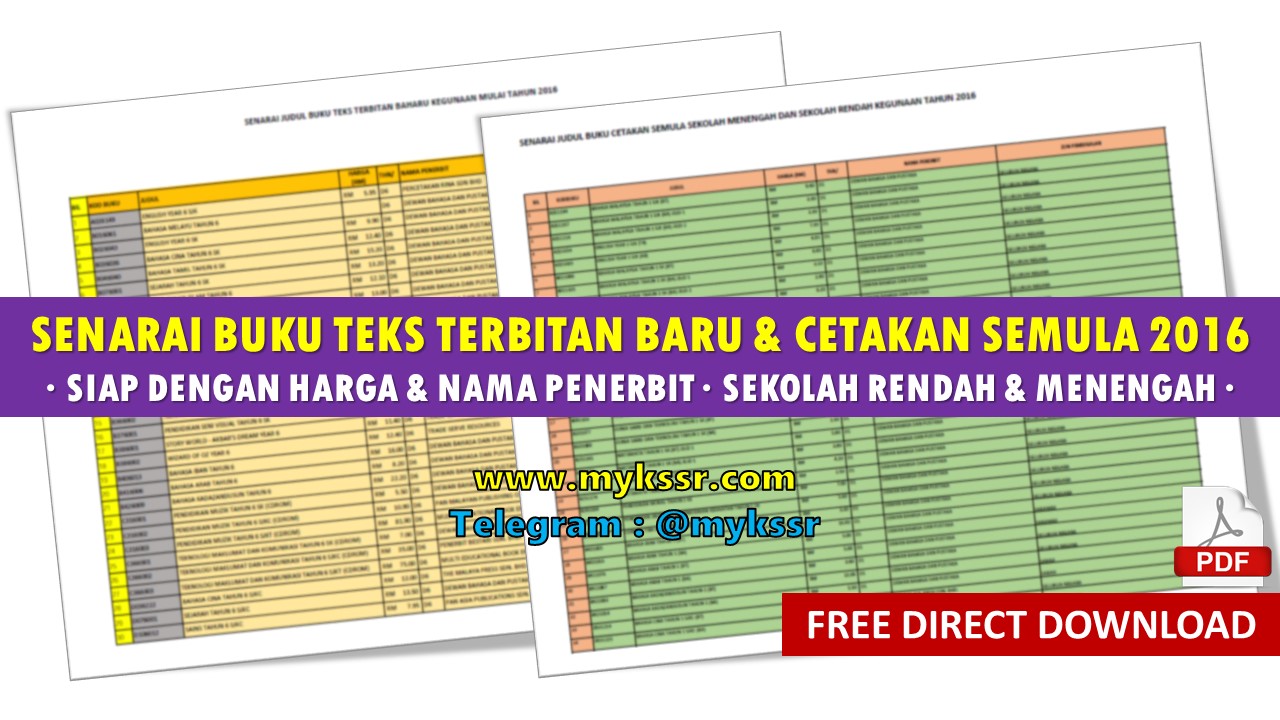Senarai Buku Teks Terbitan Baru & Cetakan Semula 2016  Siap Dengan