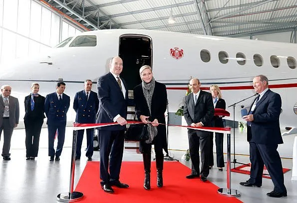 Princess Charlene Prince Albert II, Princess Caroliner and Pierre Casiraghi at presentation of the Monegasque Princely family's new plane