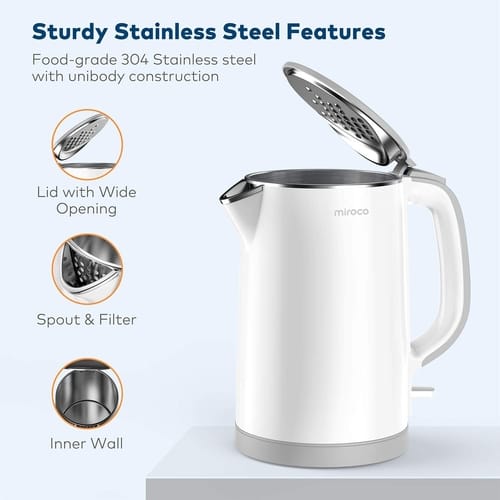 Review Miroco Double Wall Stainless Steel Electric Kettle