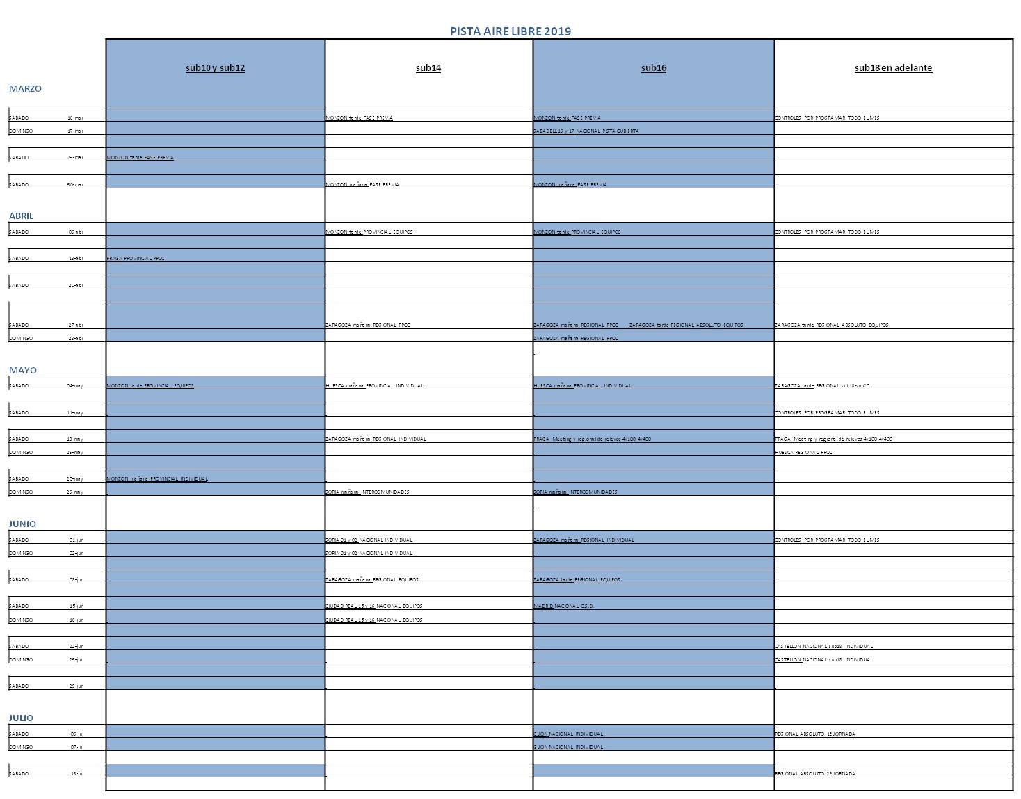 Calendario de competiciones