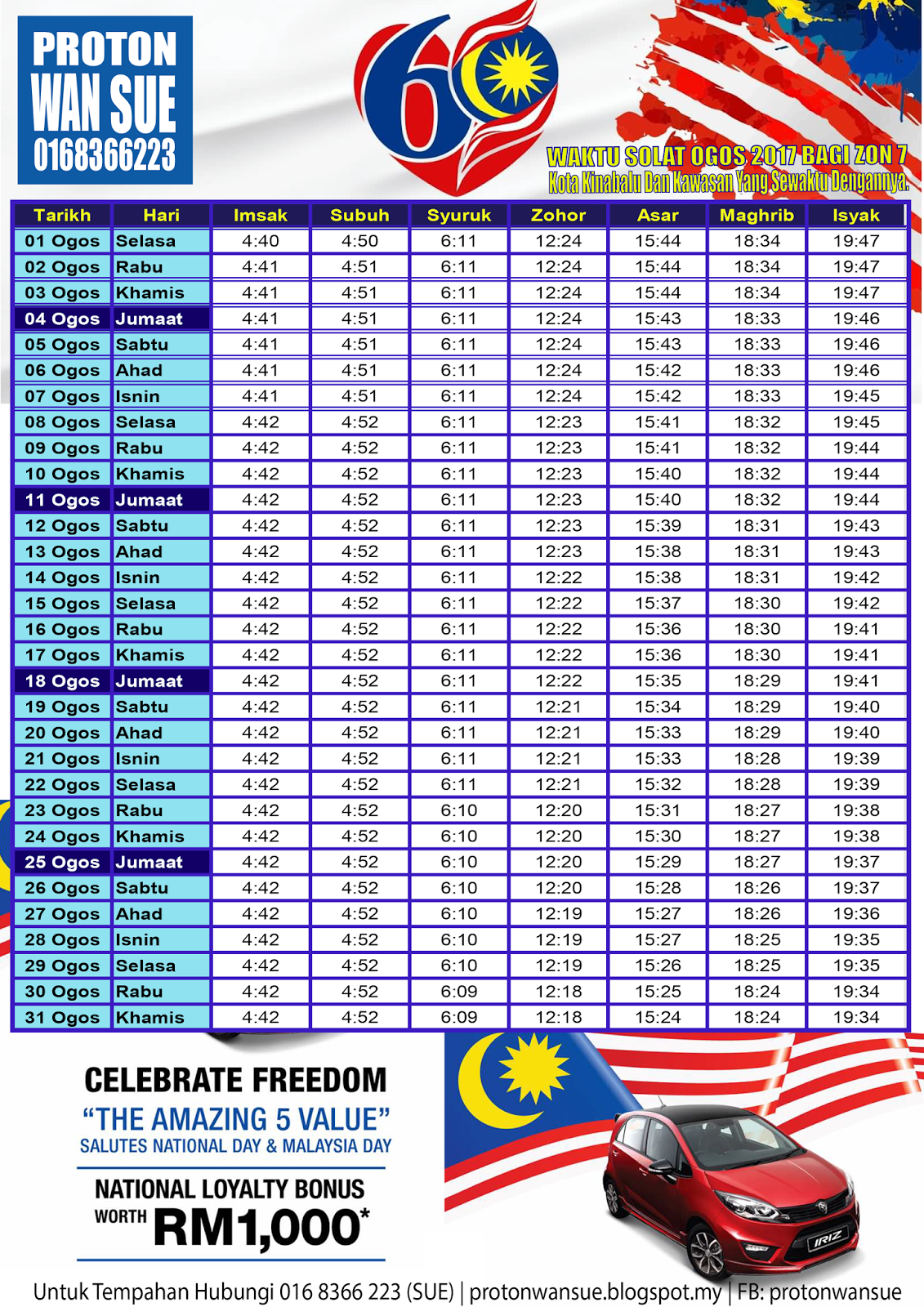 Protonwansue Waktu Solat Ogos 2017