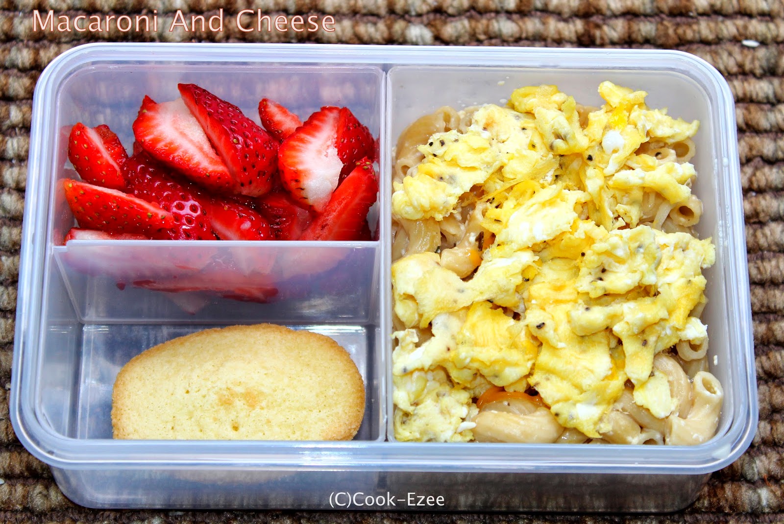 COOKEZEE Whole Wheat Macaroni and Cheese topped with scrambled egg