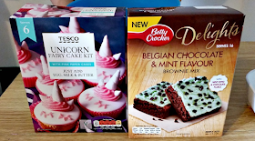 2 boxes of cake mixes. Unicorn fairy cakes and chocolate brownies. 