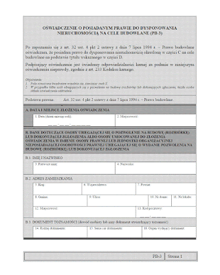 O prawie budowlanym: OŚWIADCZENIE O POSIADANYM PRAWIE DO DYSPONOWANIA