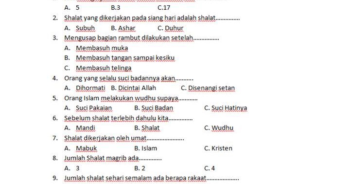 CONTOH SOAL UTS PELAJARAN FIQIH KELAS 1 MADRASAH CONTOH SOAL UTS PELAJARAN FIQIH KELAS 1 MADRASAH