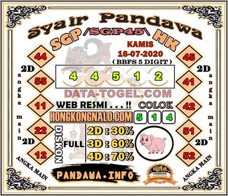 Syair Pandawa SGP Kamis 16 Juli 2020
