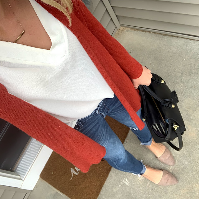 Early fall outfit | Rust cardigan