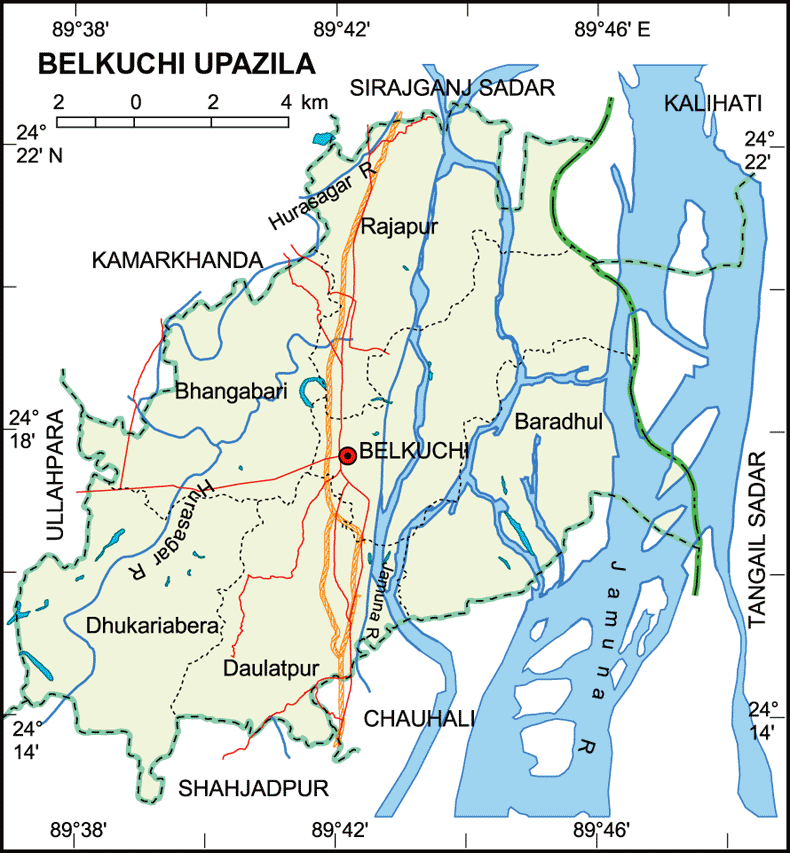 Belkuchi Upazila Map Sirajganj District Bangladesh