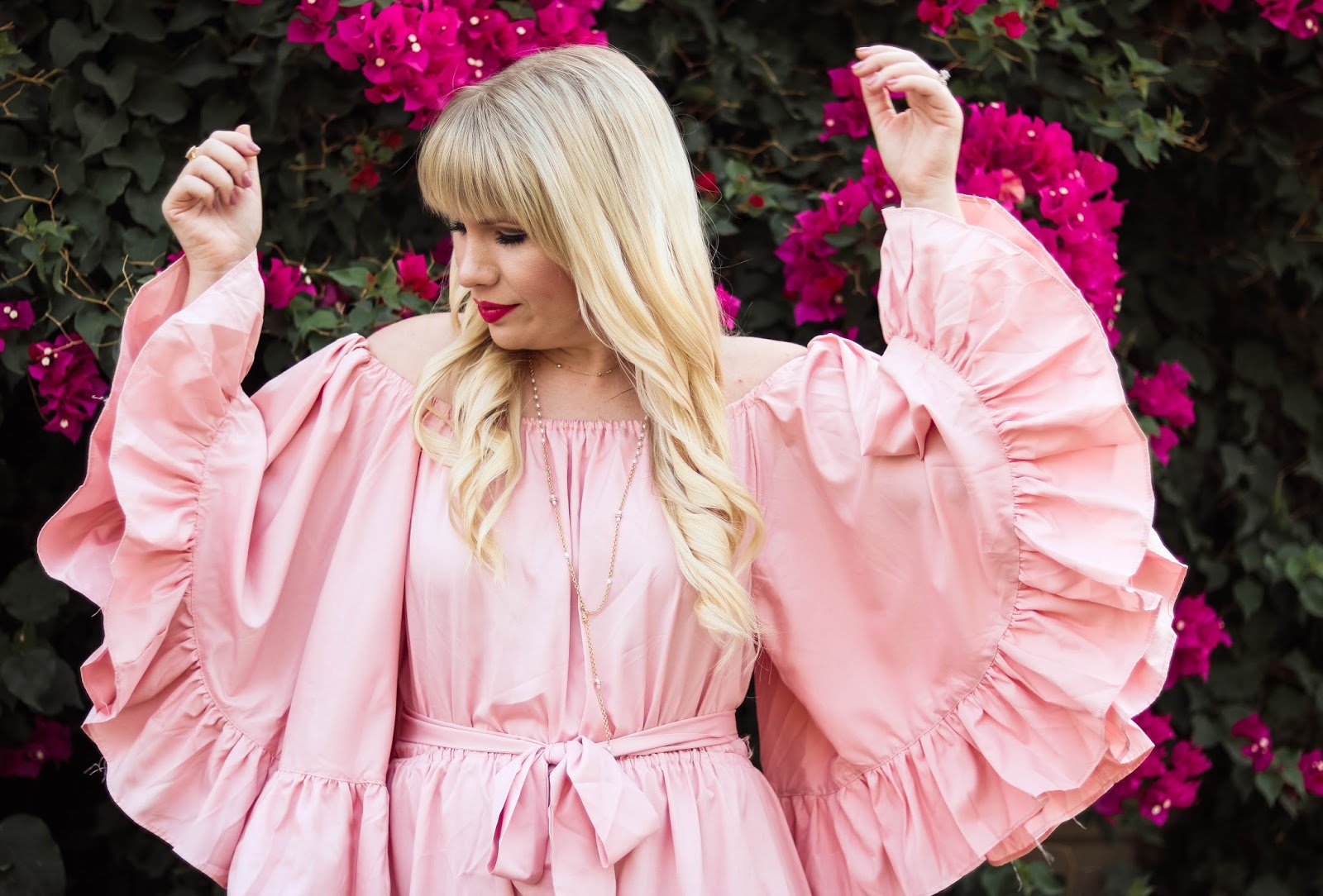 Pink Ruffled Romper Lizzie In Lace