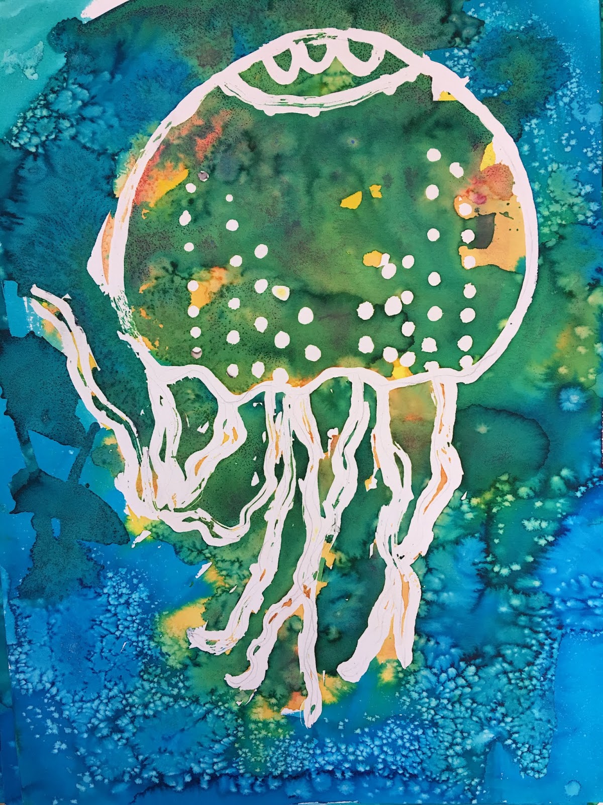 MaryMaking Jellyfish with Masking Fluid and Watercolor