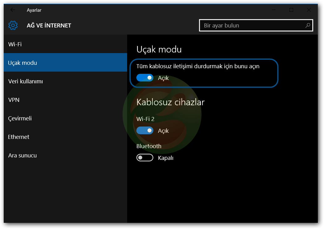 windows 8 ve 10 ucak modu nedir