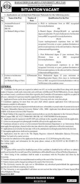 Bahauddin Zakariya University BZU Multan Jobs 2019