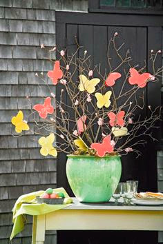 nice spring decoration with paper butterflies on branches