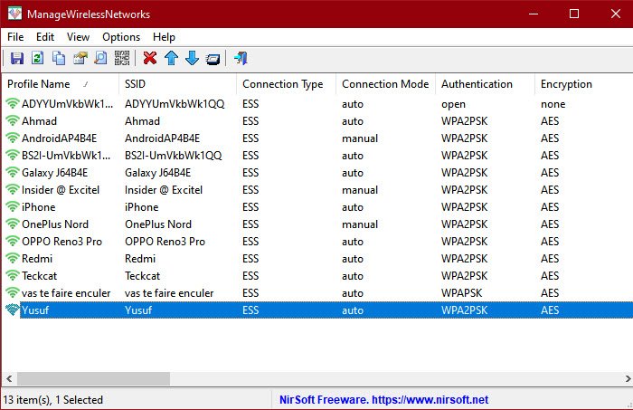 Управление беспроводными сетями в Windows с помощью ManageWirelessNetworks
