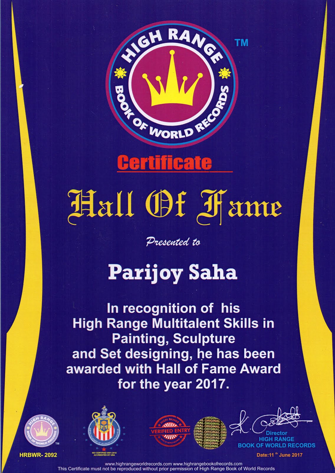 Hall Of Fame Award