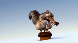 Scrat pounding his acorn into the ground in Ice Age 2002 animatedfilmreviews.filminspector.com