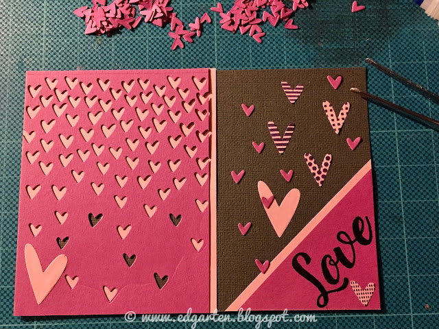 Bastelliebhaberei - Fallende Herzen Karte mit Herzen für Valentinstag basteln