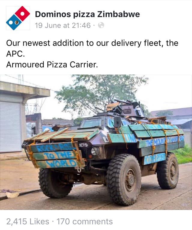 transpress nz Dominos Zimbabwe armoured pizza carrier