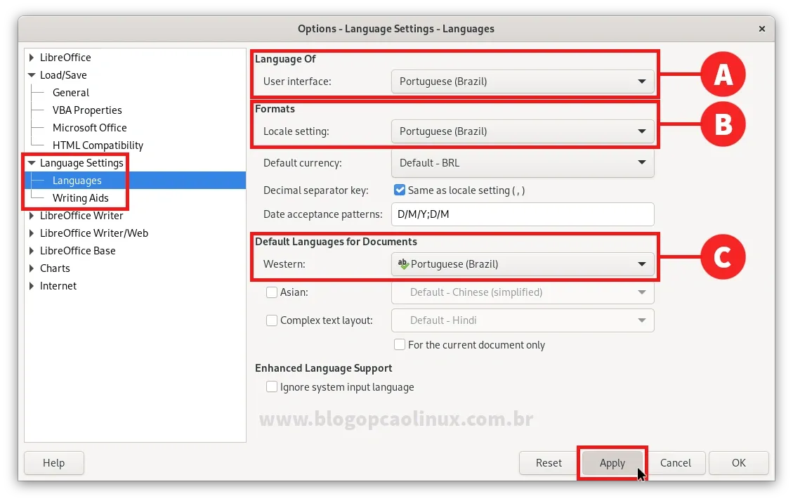 Alterar para 'Portuguese (Brazil)' ou 'Portuguese (Portugal)' na seção 'Language'