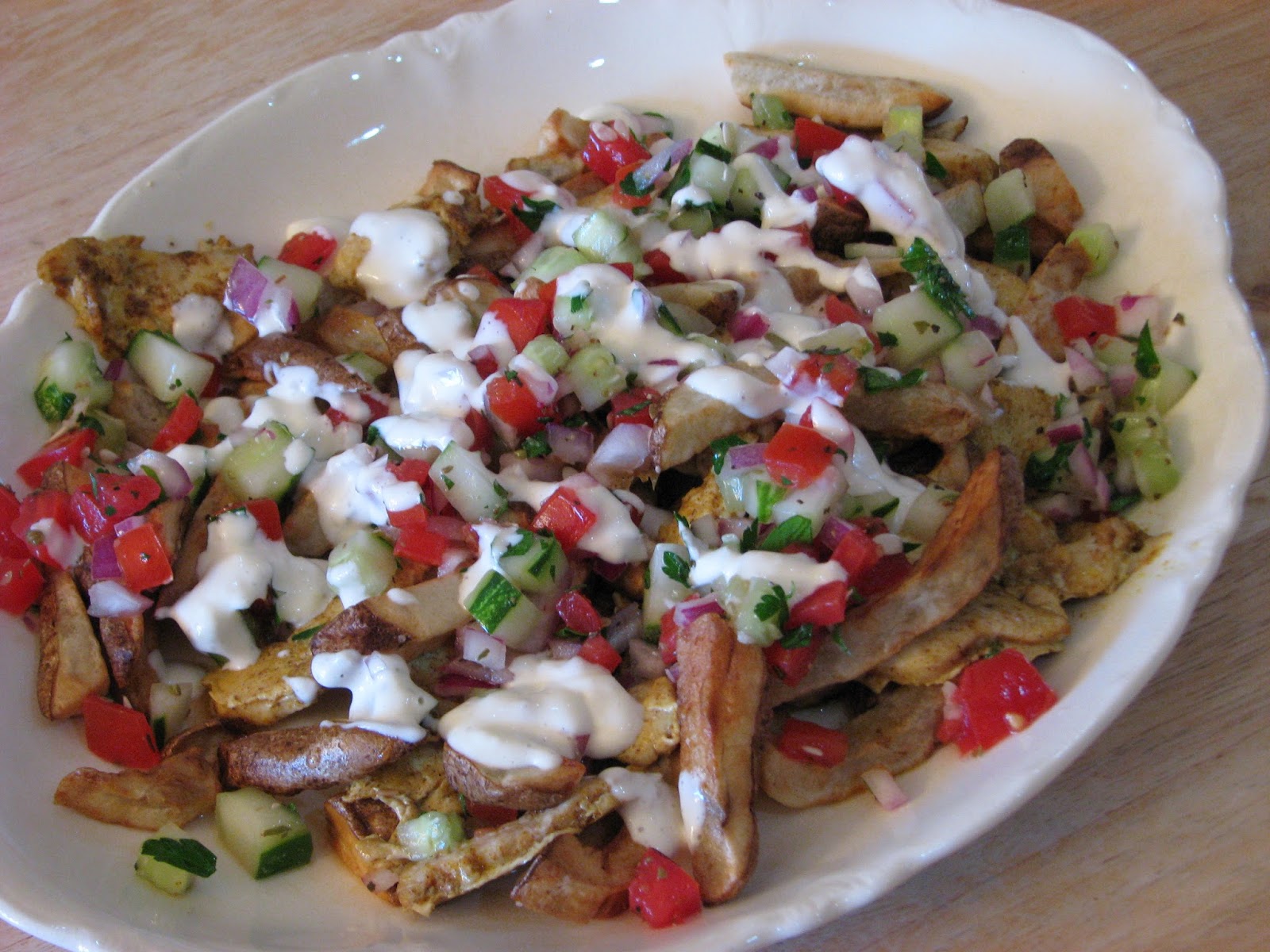 TheFultonGirls Chicken Shawarma Fries with Mediterranean Salsa and
