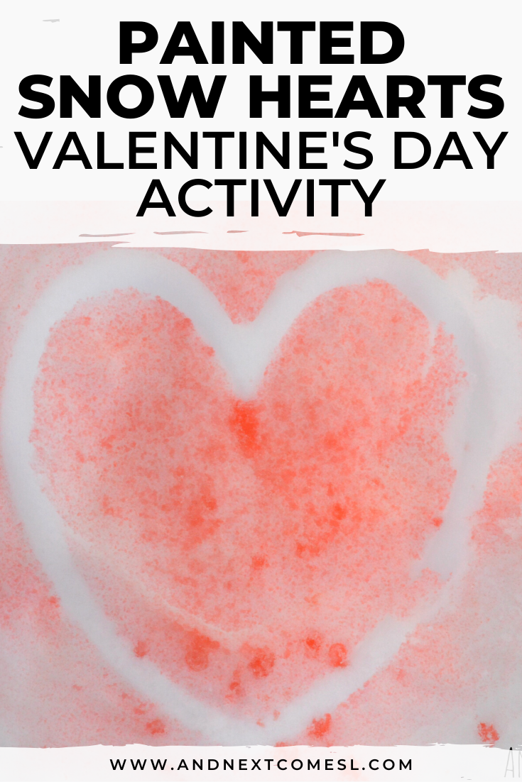 Painted snow hearts - a fun outdoor activity for kids to do in winter and for Valentine's Day