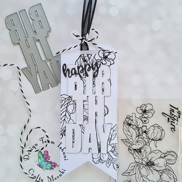 Birthday Tag, Black and white tag, Quick and simple floral tag, Craft meraki Birthday tag, Quillish