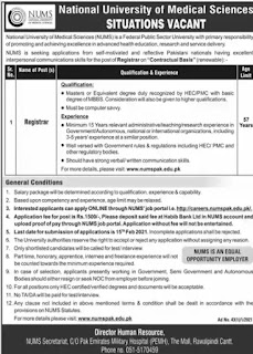 Medical Job at National University of Medical sciences - NUMS 2021