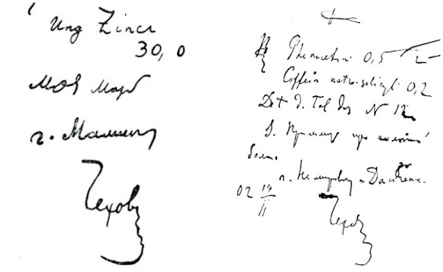 Из-за нелюбви Чехова к автографам единственным надежным способом получить на память подпись писателя, было добиться от него рецепта – в выдаче которого Чехов-врач отказать не мог.