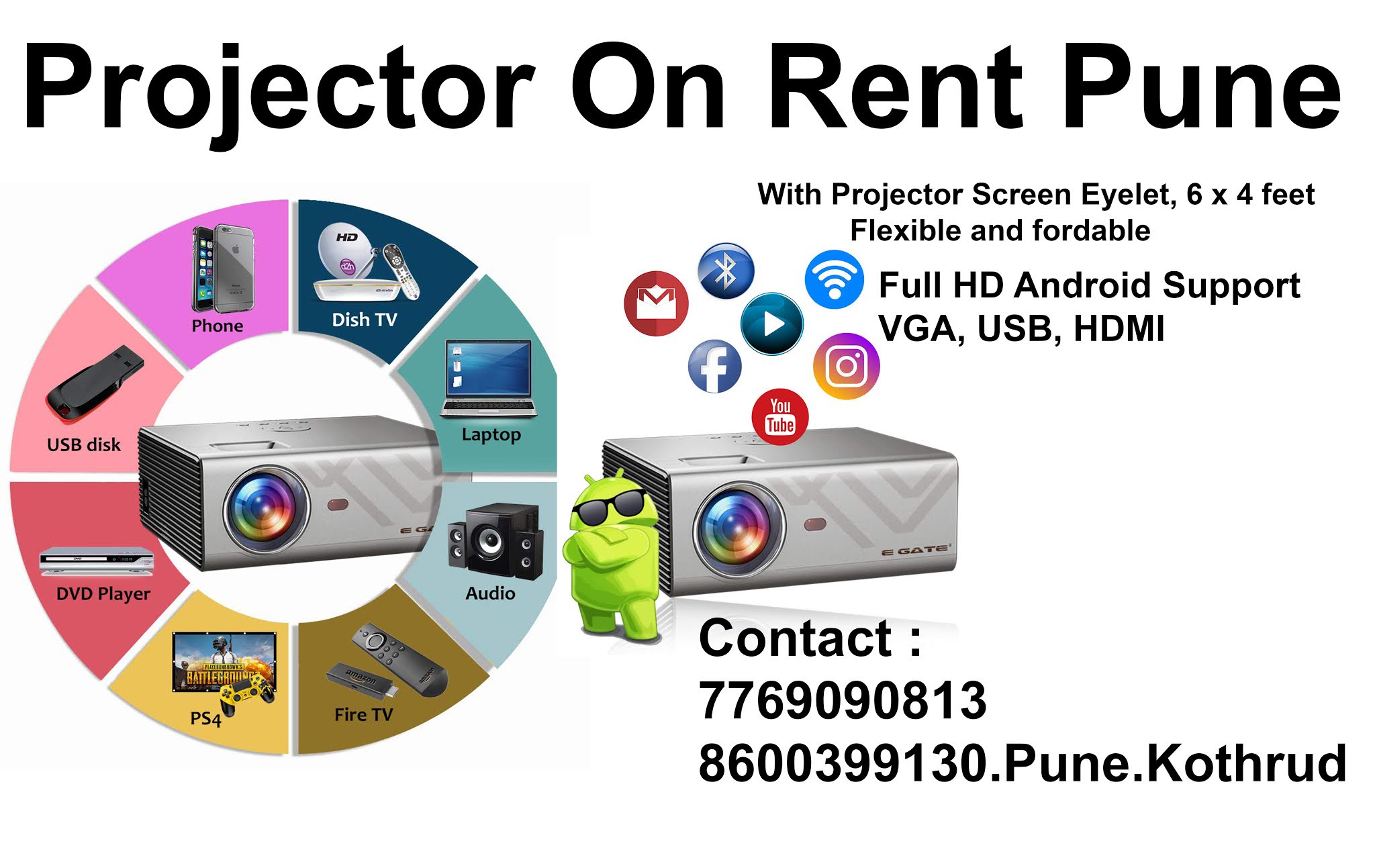 Video Shooting Pune projector on rent pune Andriod Full HD Projector