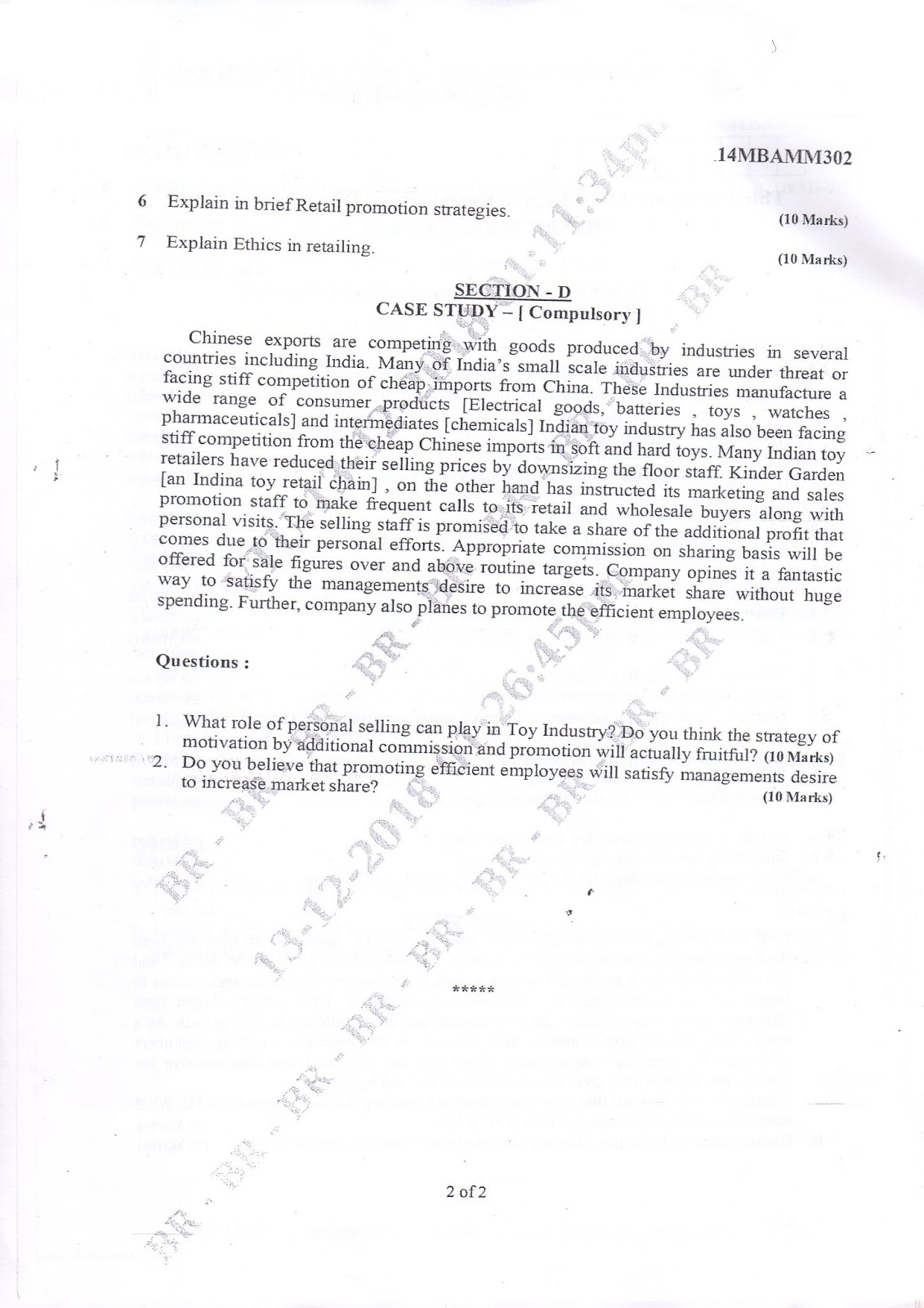 AR VTU MBA E-NOTES: VTU MBA 3rd sem question papers Retail Management