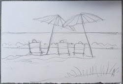 pencil sketch beach painting hamptons easy sketches umbrellas lines watercolor permanent paintingvalley marker magic
