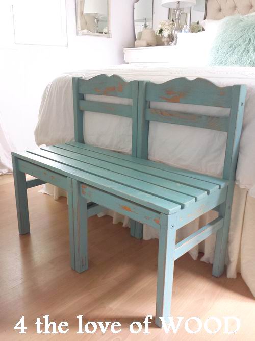 4 the love of wood BENCH MADE FROM CHAIRS painted in turquoise annie sloan