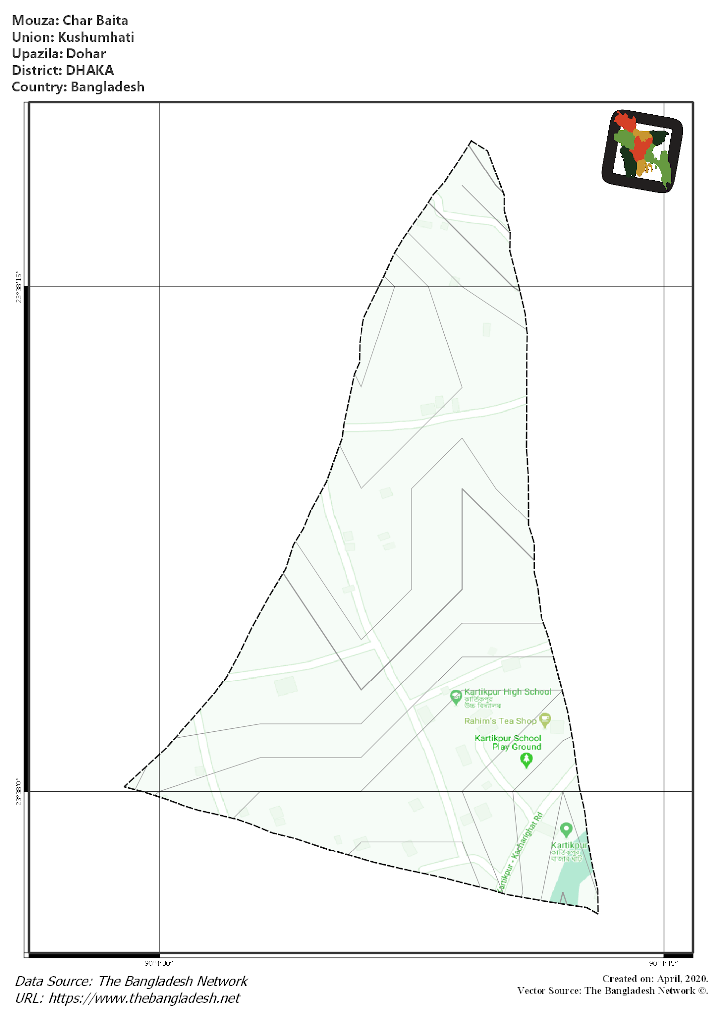 Map of Char Baita Mouza of Dohar Upazila, DHAKA, Bangladesh.
