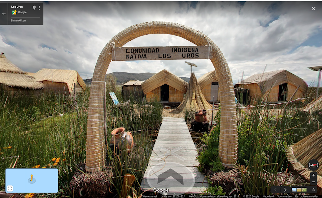 De drijvende huizen van de Uros in het Titicacameer.