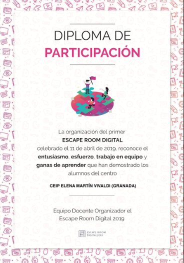 Diploma participación Escape room 2019