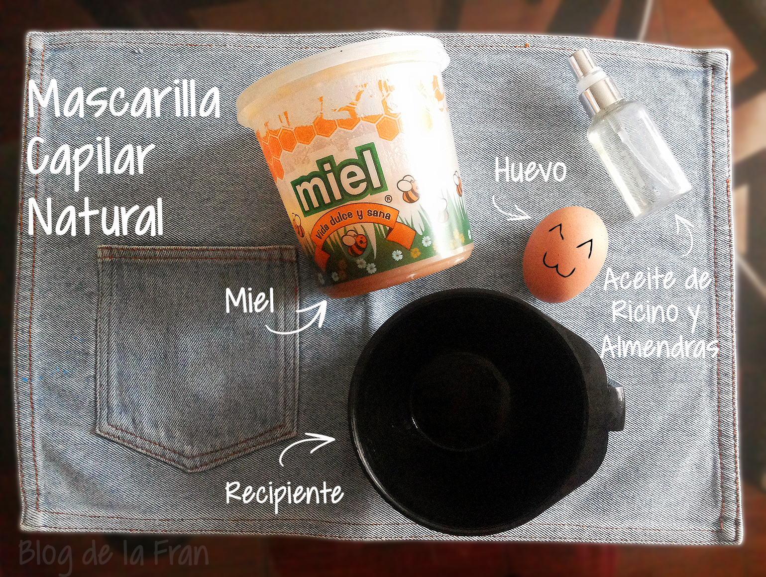 de la Fran - Ondulada con Onda: Mascarilla capilar natural de Miel, Huevo, Aceite de Ricino Almendras.