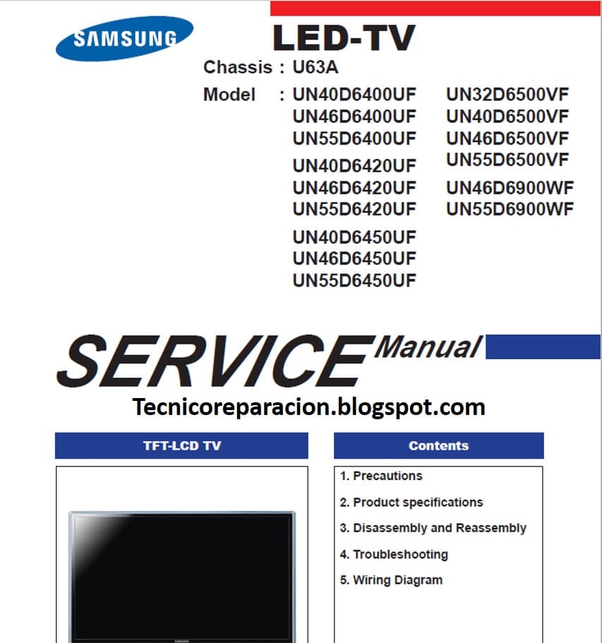 Samsung U63A UN40D6400UF UN32D6500VF UN40N6500VF Diagrama SM | Reparación  Técnica