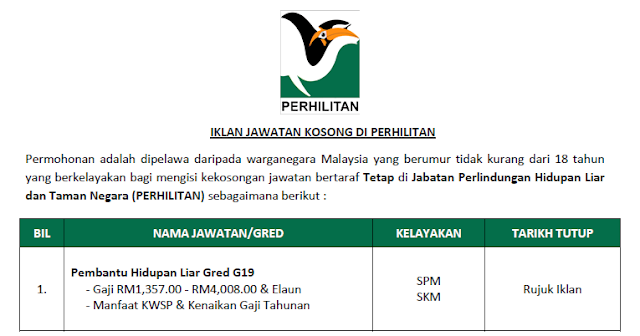 perhilitan jawatan kosong 2021