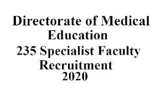 DME 235 Specialist Faculty Recruitment 2020