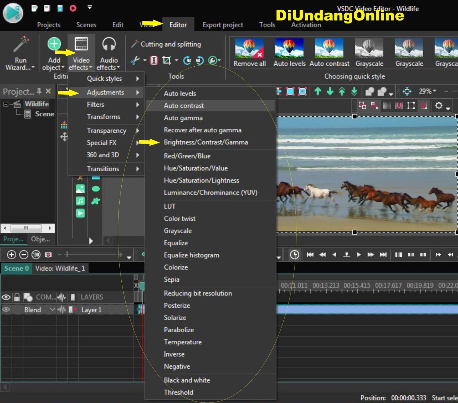 Cara Menambah Pencahayaan Atau Kecerahan Pada Film Video Dengan Menggunakan Editor Vsdc