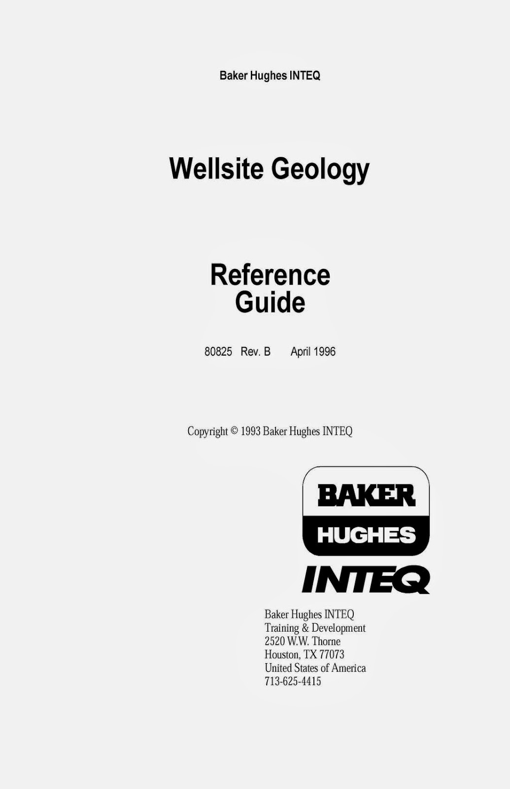 Baker Hughes Well Site Geology Oil and Gas Book Reference