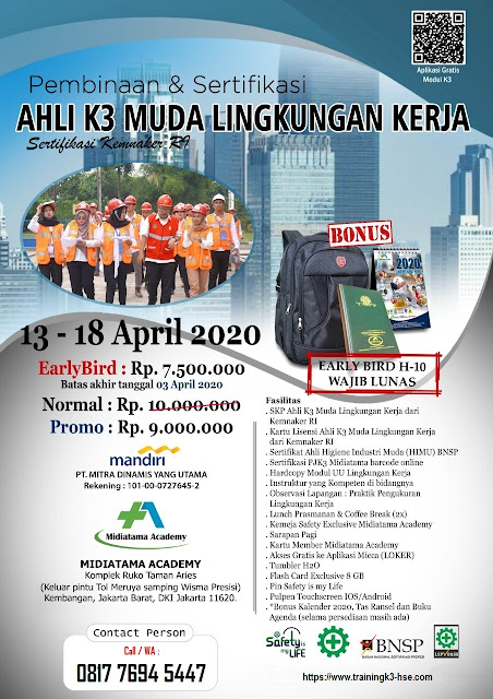 Ahli K3 Muda Lingkungan Kerja tgl. 13-18 April 2020 di Jakarta