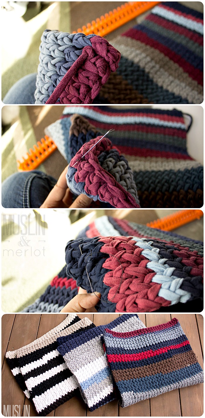 Knitting Loom T-Shirt Rug - Muslin and Merlot